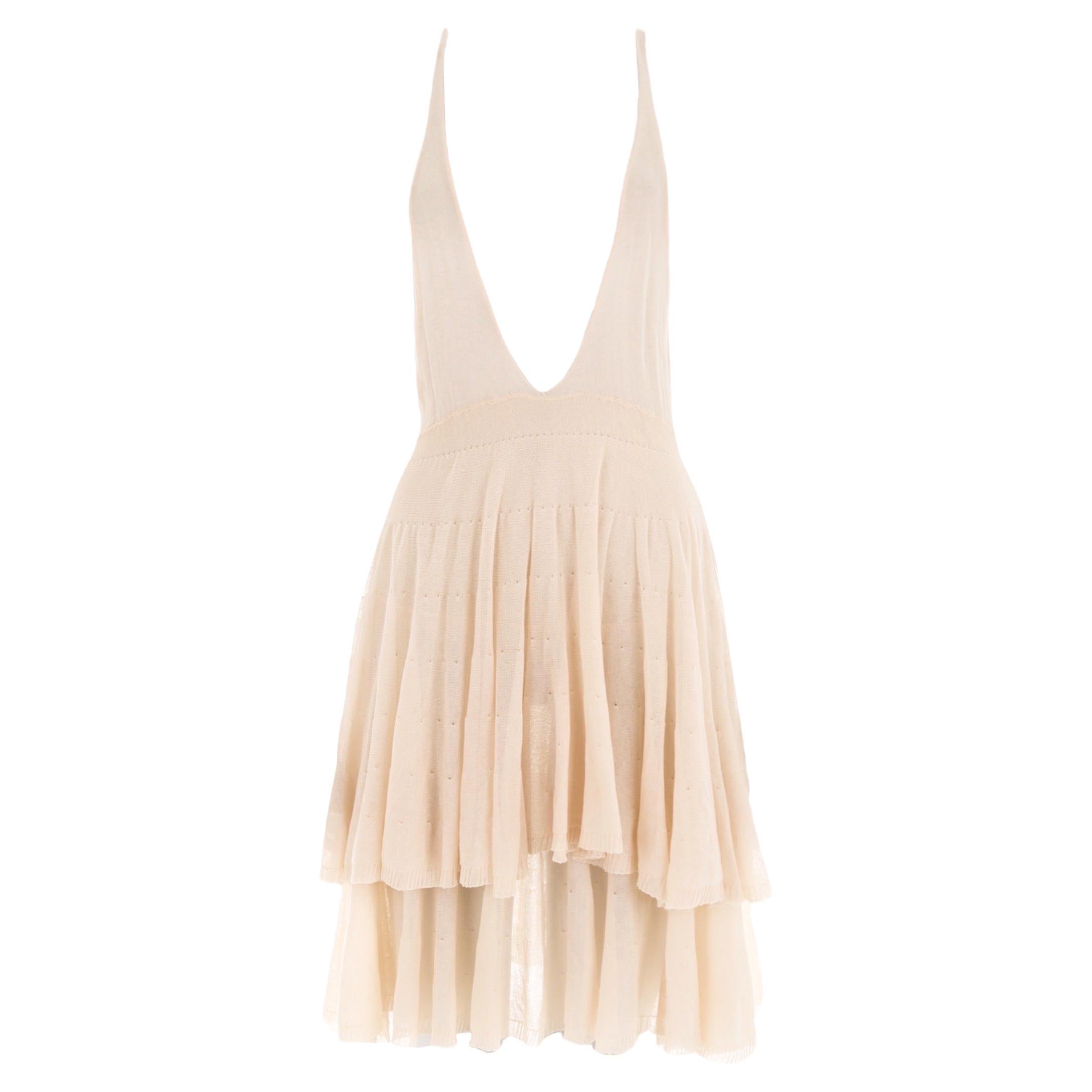 Dsquared2 S/S 2006 cream plunging knit mini dress For Sale