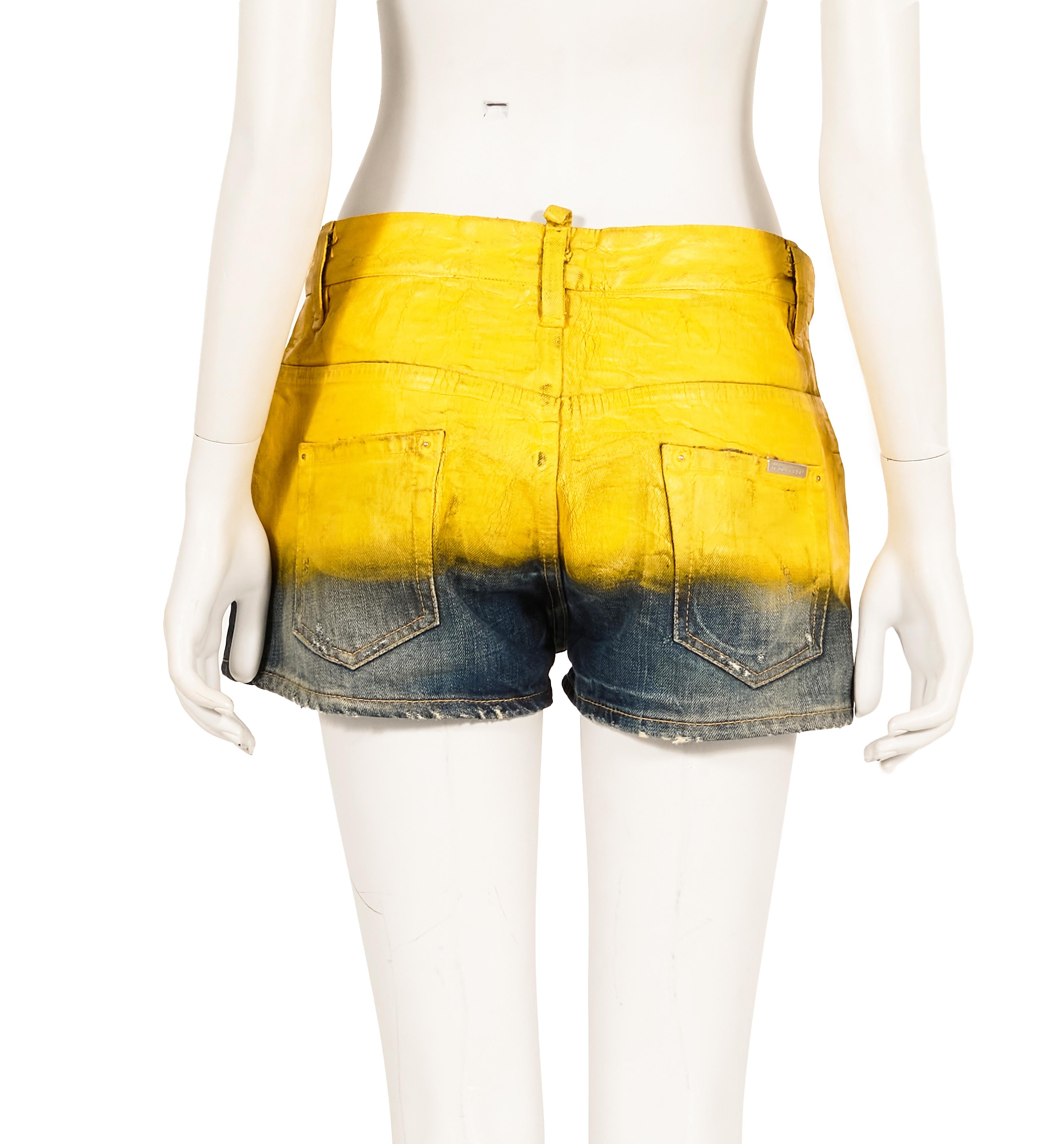 Women's Dsquared2 S/S 2010 yellow varnished denim shorts For Sale
