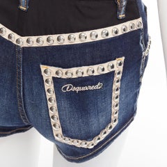 DSQUARED2 silver dome studs blue washed denim beige trim hot shorts IT40 S