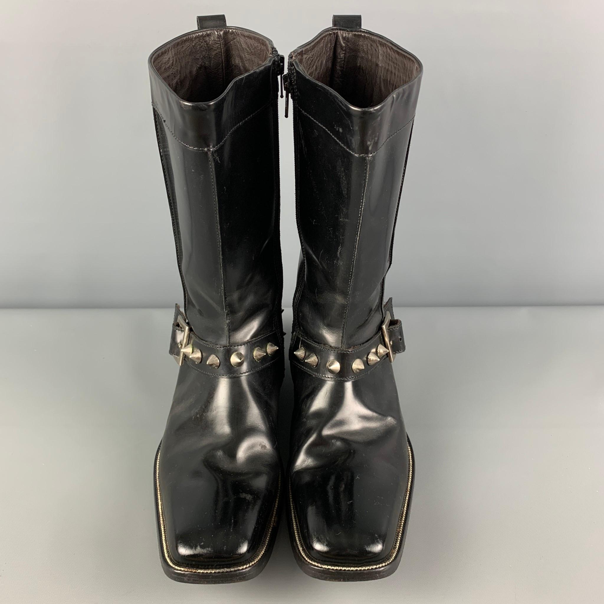 Men's DSQUARED2 Size 10 Black Silver Studded Leather Side Zipper Boots