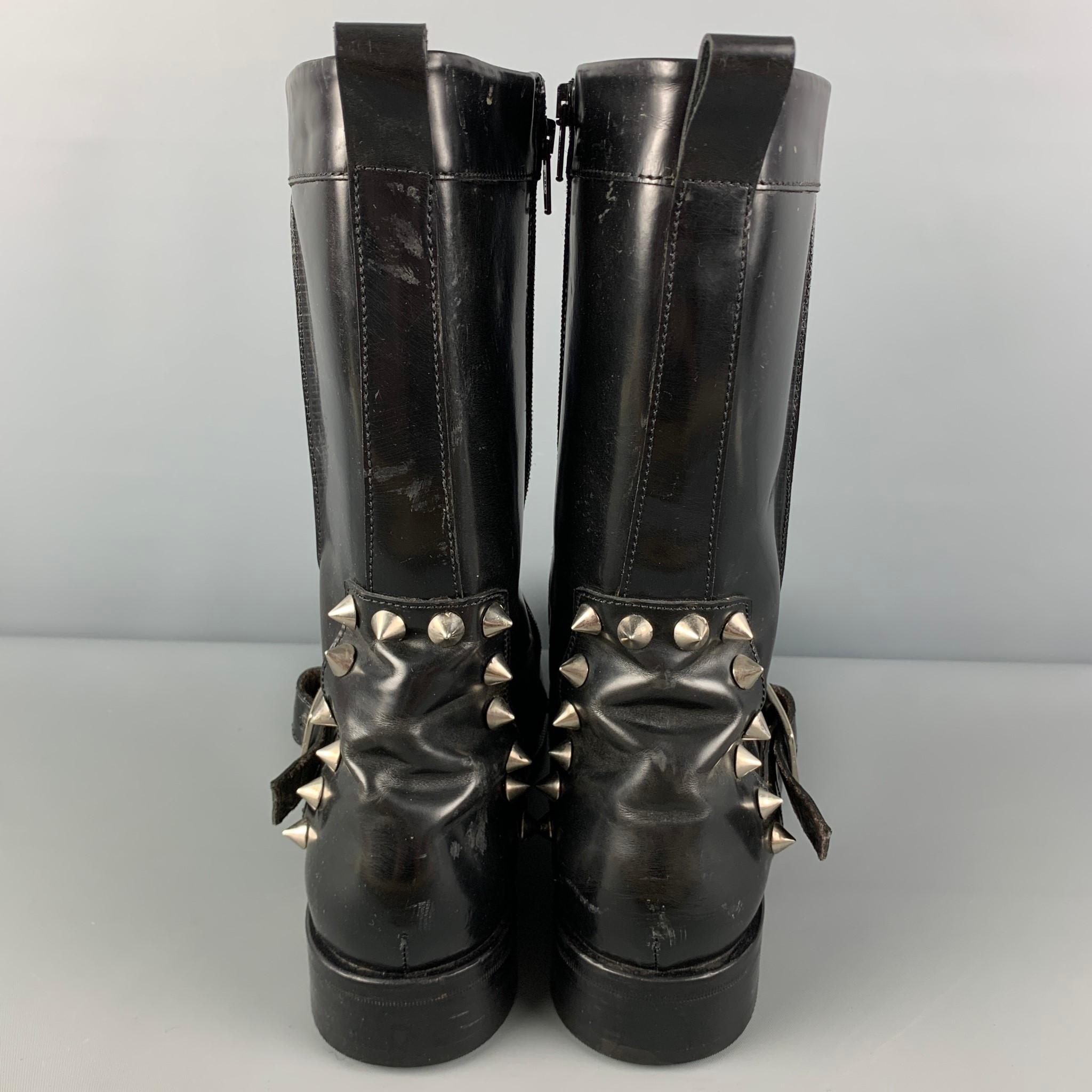 DSQUARED2 Size 10 Black Silver Studded Leather Side Zipper Boots 1