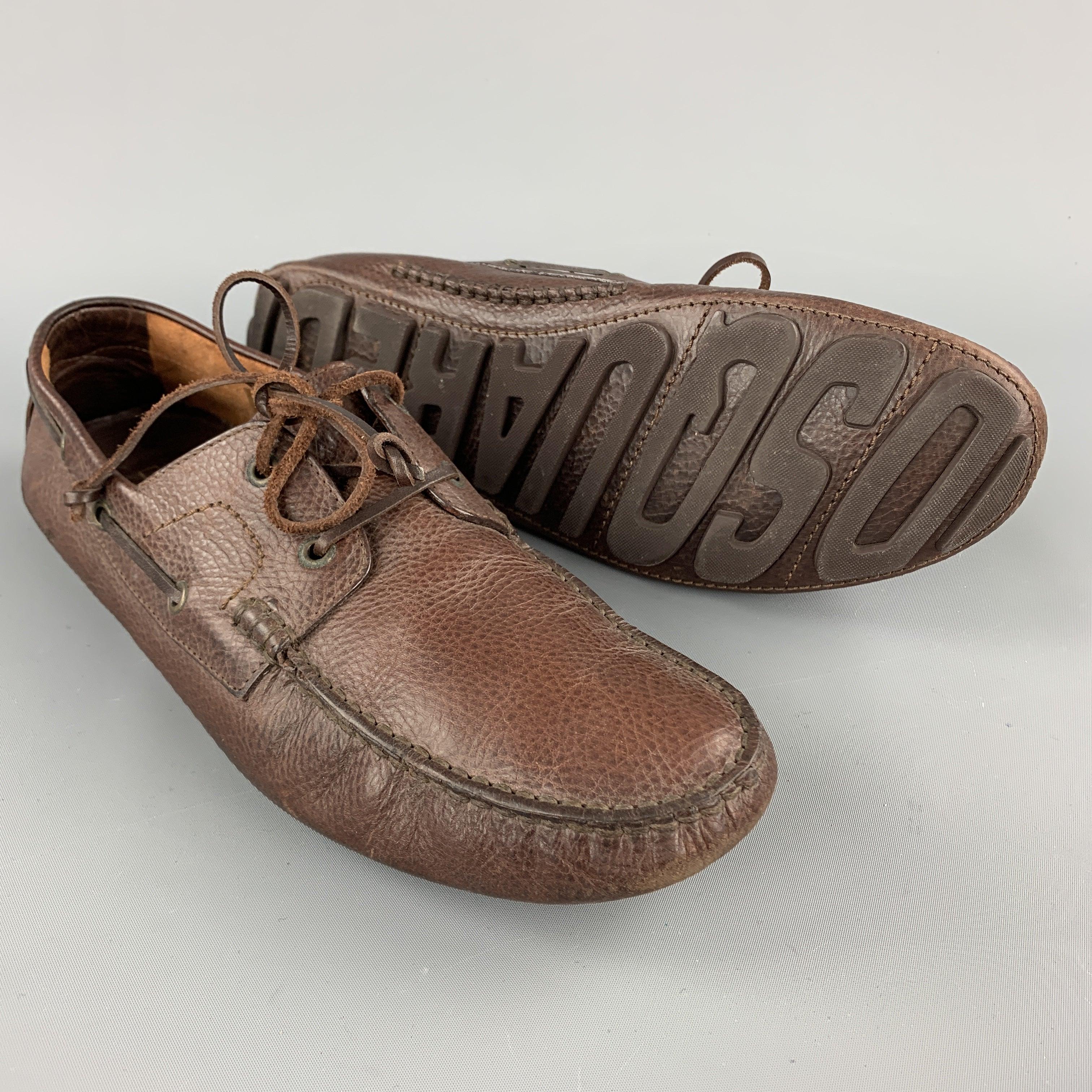 DSQUARED2 Size 10 Brown Leather Driver Sole  Loafers In Good Condition For Sale In San Francisco, CA