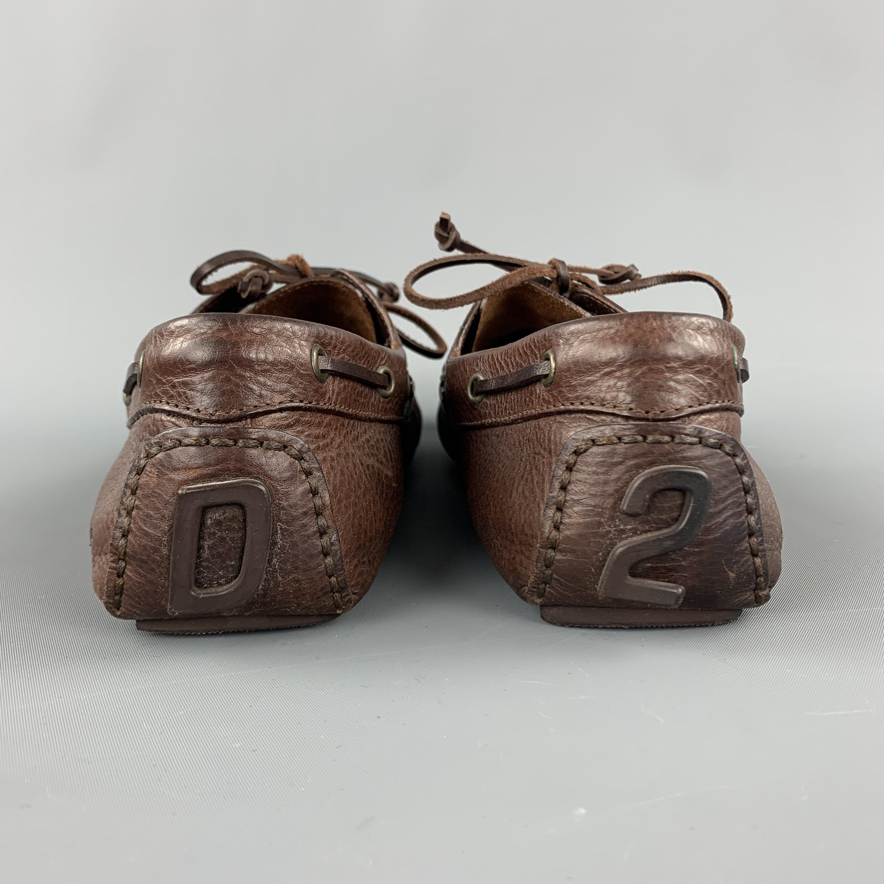 DSQUARED2 Taille 10 Cuir marron semelle chauffeur  Mocassins en vente 1