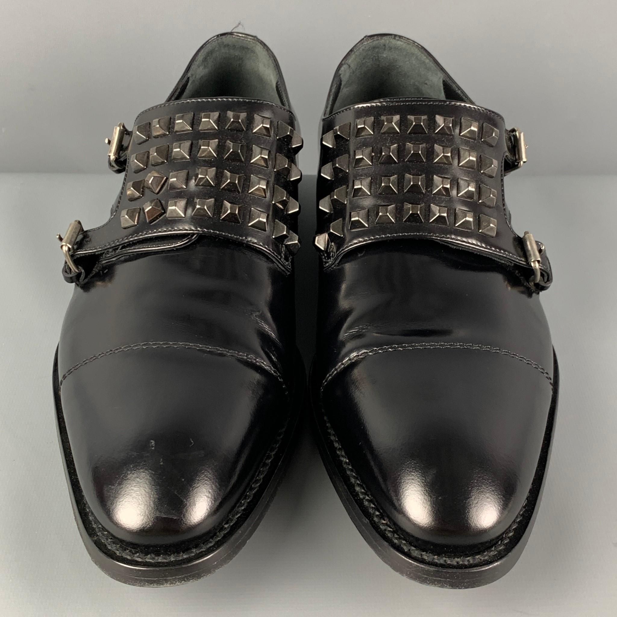 DSQUARED2 Size 10 Studded Leather Double Monk Strap Loafers In Good Condition In San Francisco, CA