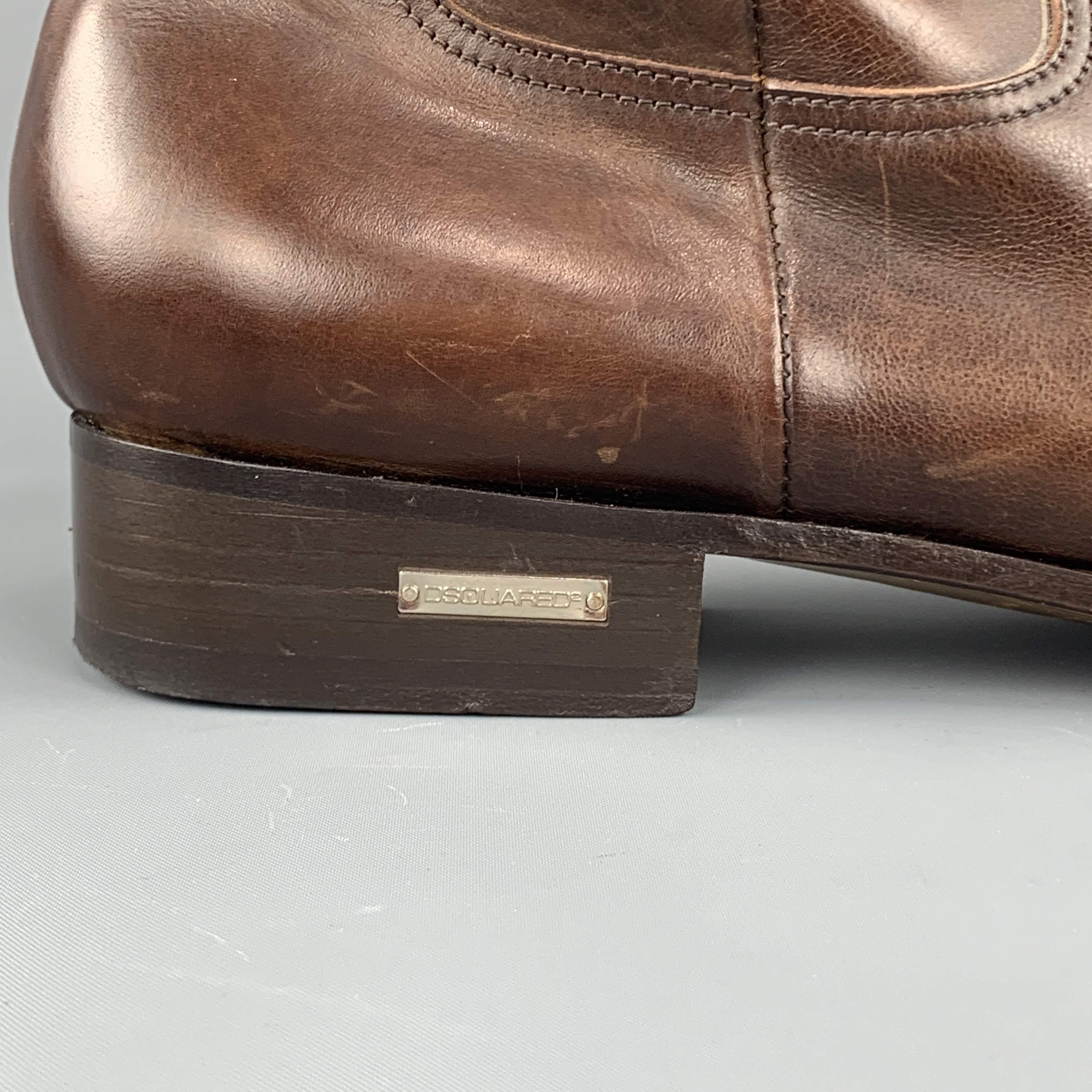 Men's  DSQUARED2 Size 10.5 Brown Antique Leather Side Zipper Cap Toe Boots