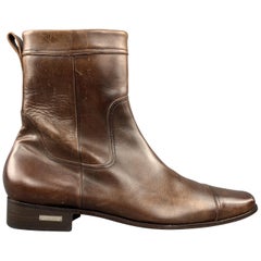 DSQUARED2 Size 10.5 Brown Antique Leather Side Zipper Cap Toe Boots
