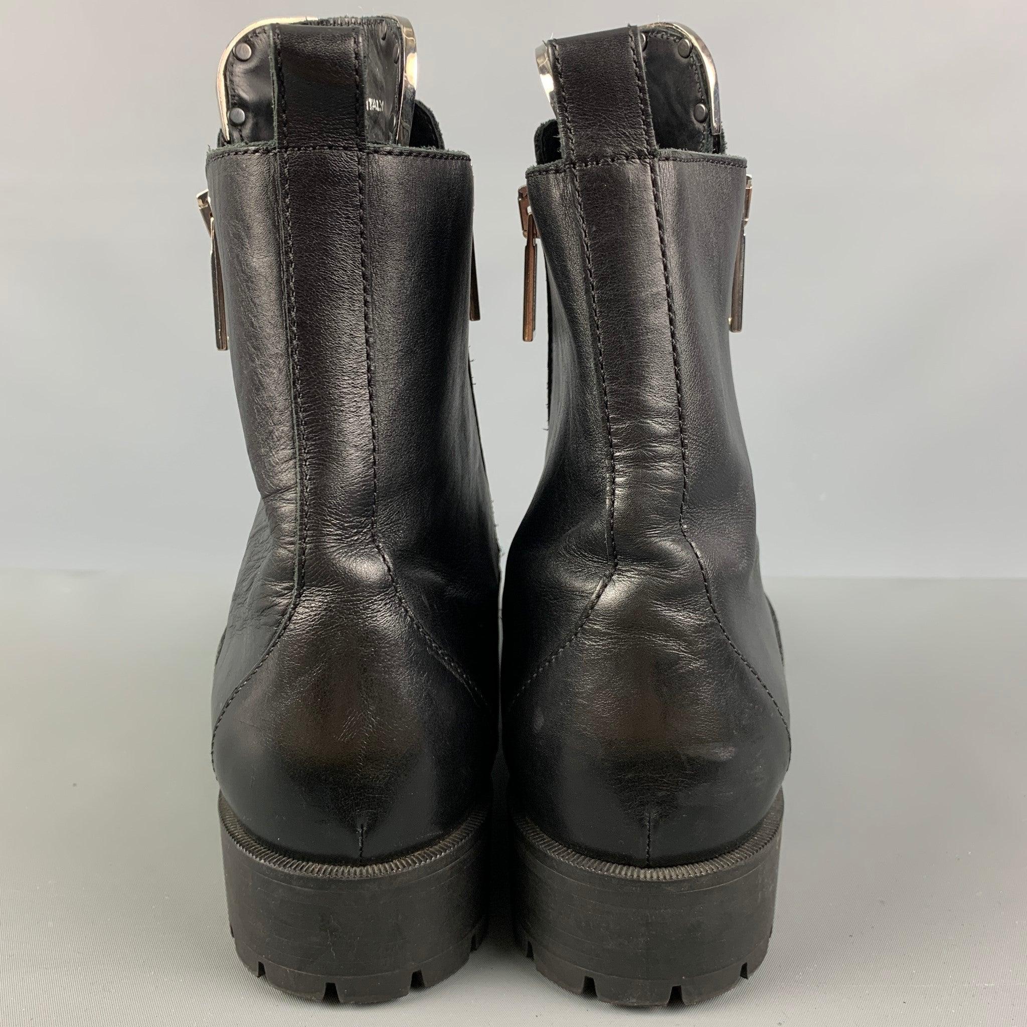 DSQUARED2 Size 11 Black Leather Double Zipper Boots In Good Condition For Sale In San Francisco, CA
