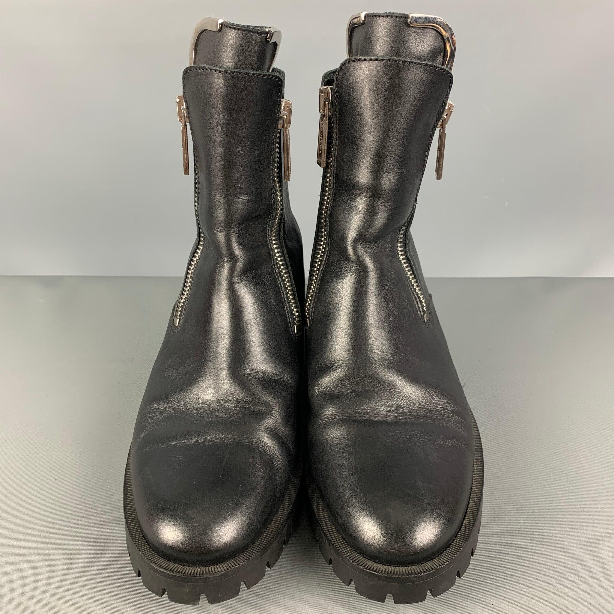 Men's DSQUARED2 Size 11 Black Leather Double Zipper Boots For Sale