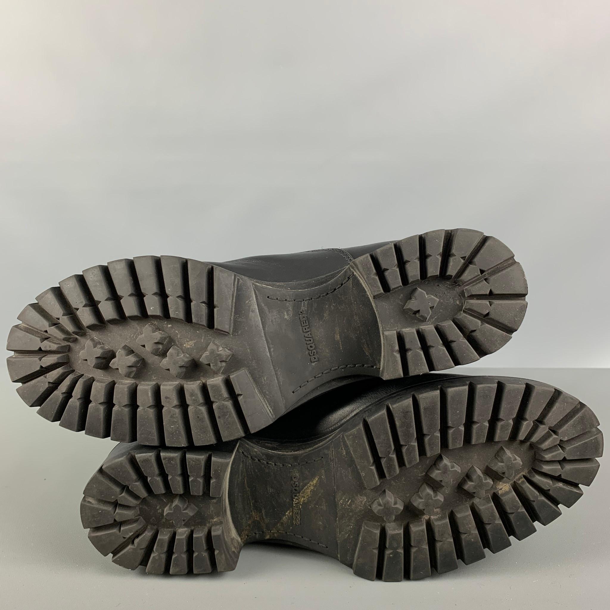 DSQUARED2 Schwarze Lederstiefel mit doppeltem Reißverschluss, Größe 11 3
