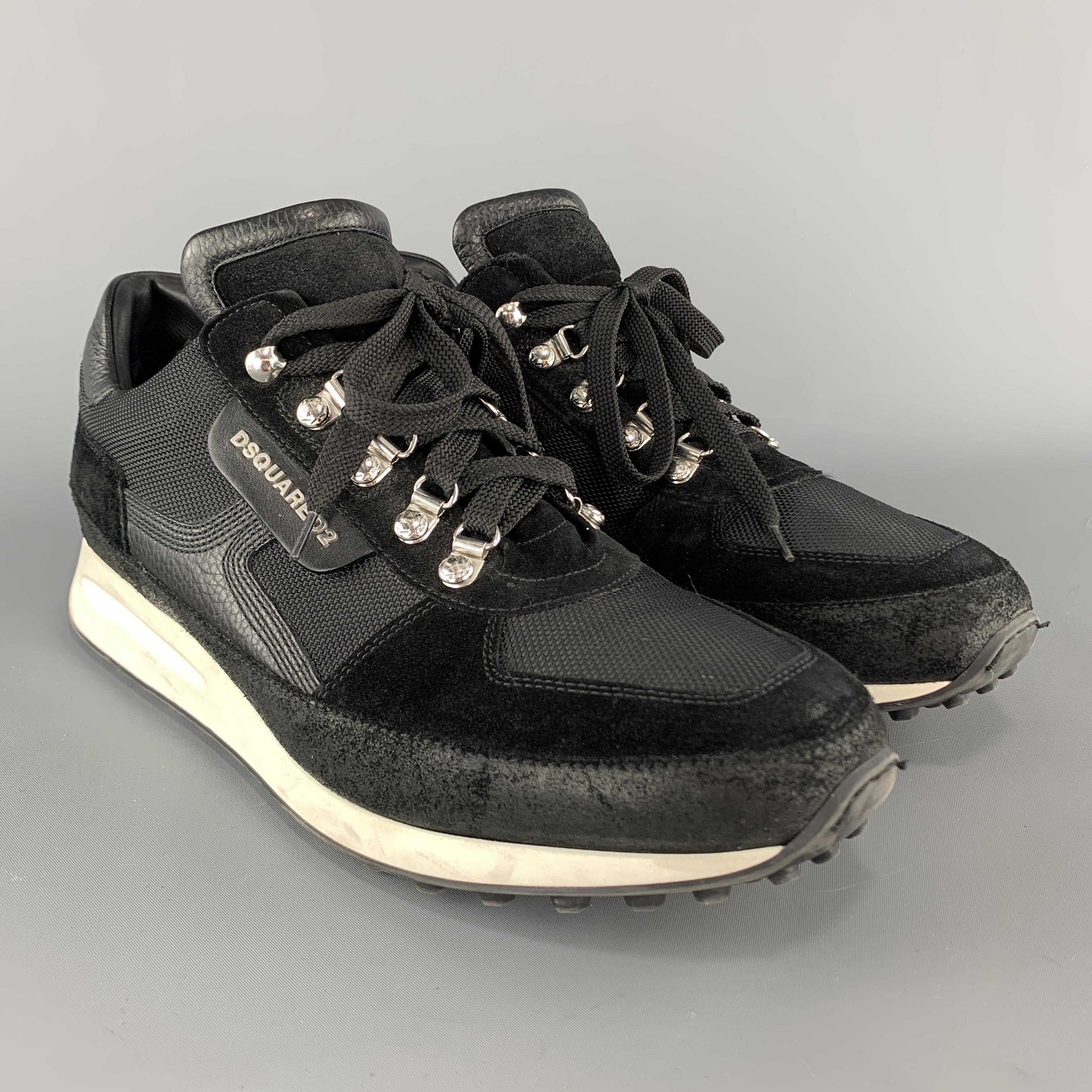 DSQUARED2 Size 12 Black & White Canvas & Leather Ski Hook Sneakers In Good Condition In San Francisco, CA