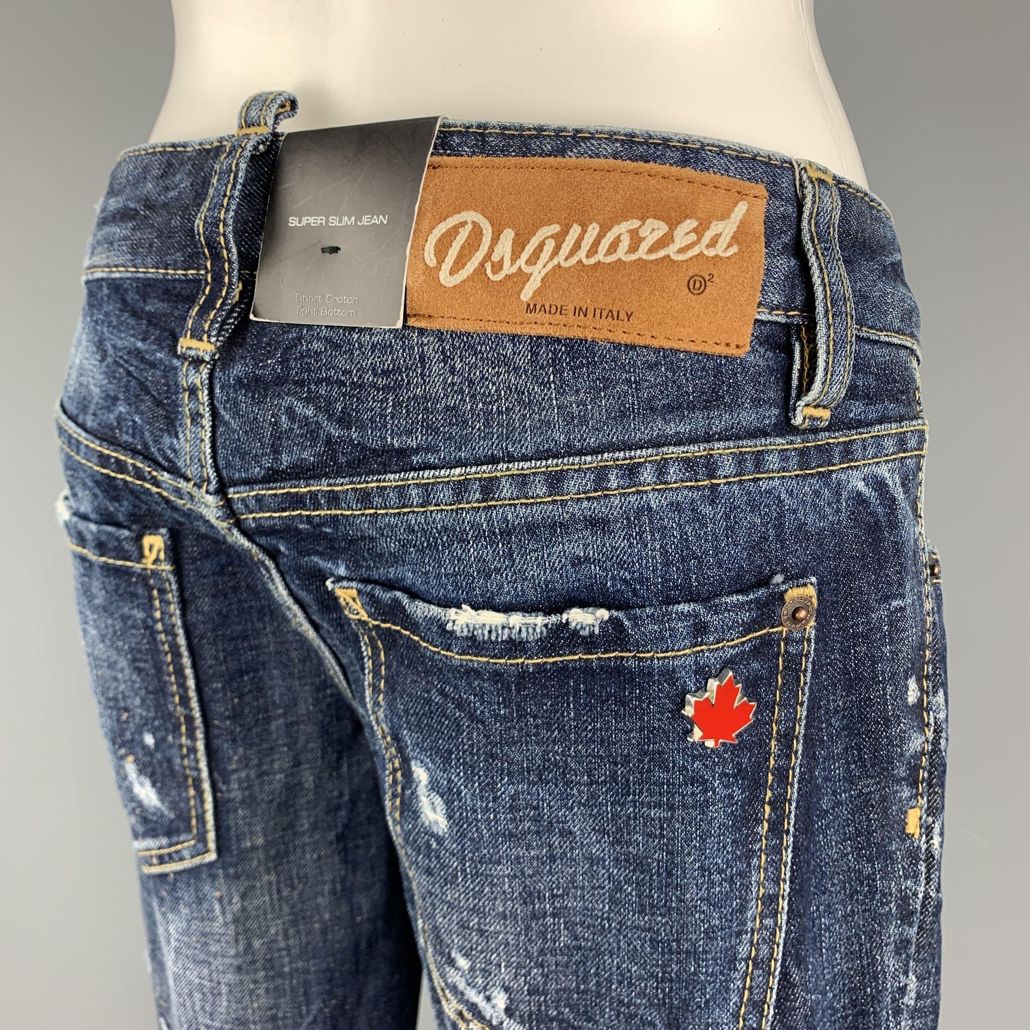 DSQUARED2 Size 2 Blue Cotton Paint Splattered Cuff Zipper Five Pockets Jeans 2