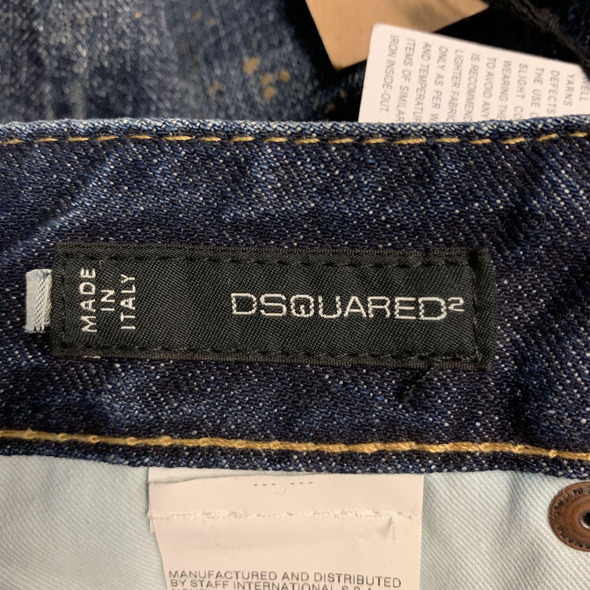 DSQUARED2 Size 2 Blue Cotton Paint Splattered Cuff Zipper Five Pockets Jeans For Sale 5