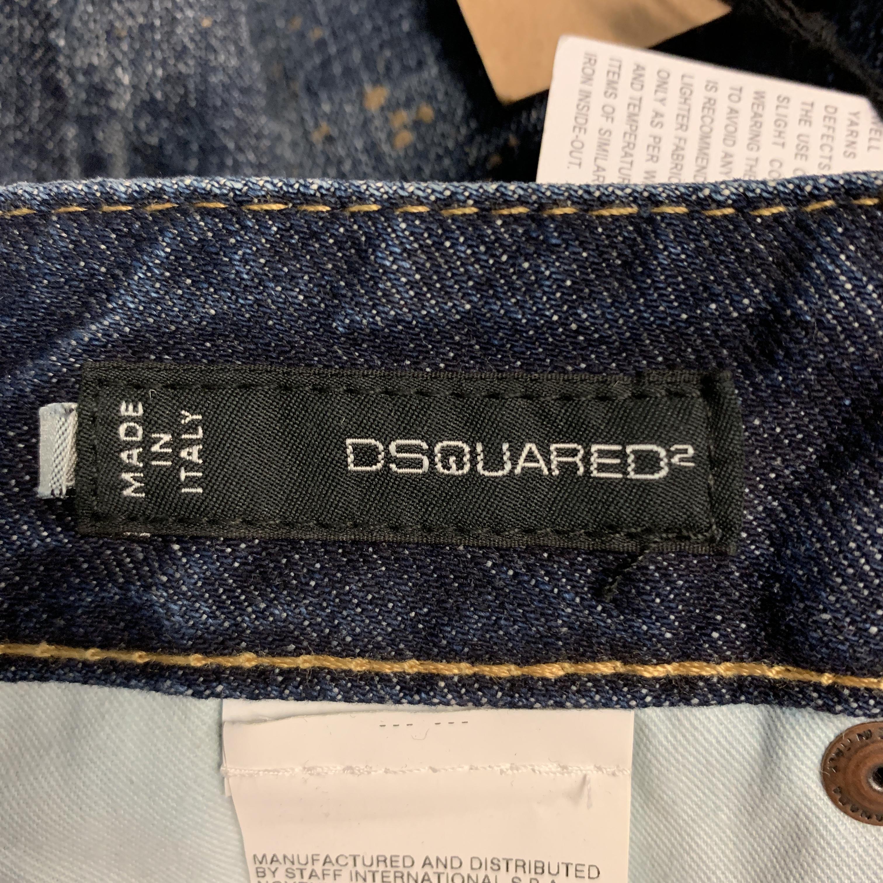 DSQUARED2 Size 2 Blue Cotton Paint Splattered Cuff Zipper Five Pockets Jeans 1