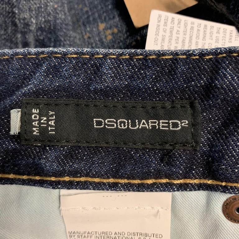 DSQUARED2 Size 2 Blue Cotton Paint Splattered Cuff Zipper Five Pockets  Jeans For Sale at 1stDibs