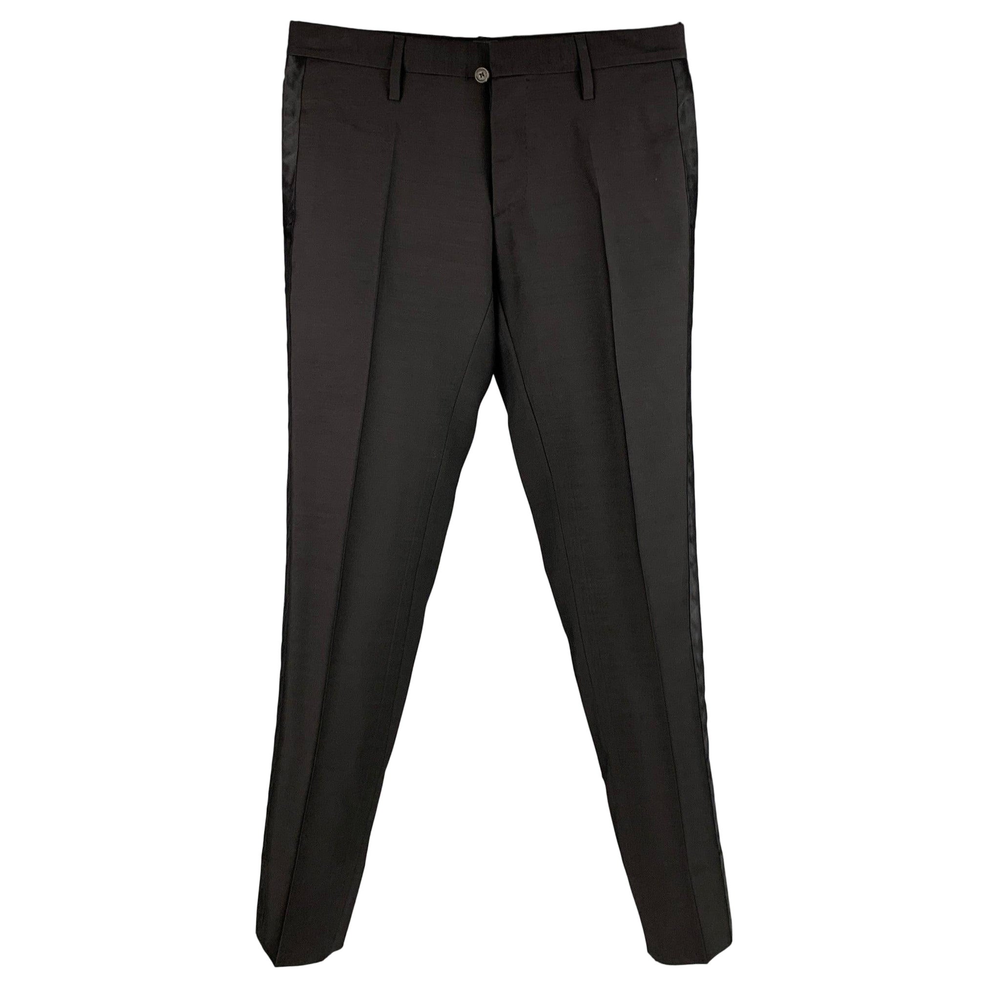 DSQUARED2 Size 28 Black Solid Silk Tuxedo Dress Pants