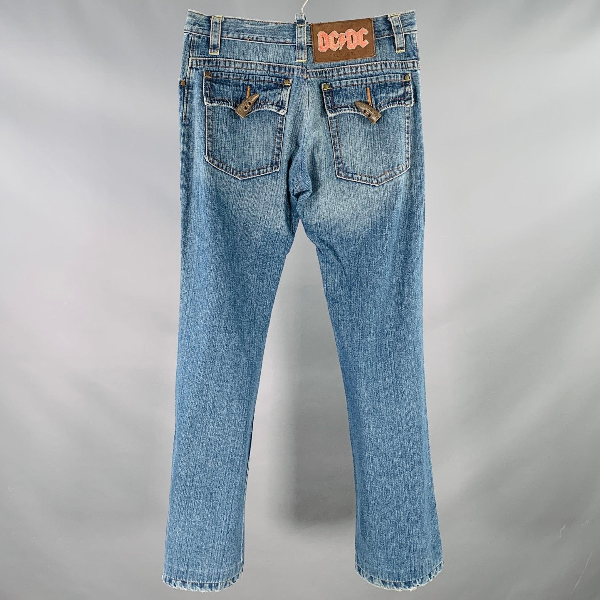 Gray DSQUARED2 Size 28 Blue Denim Straight Five Pockets Horn Buttons Jeans For Sale