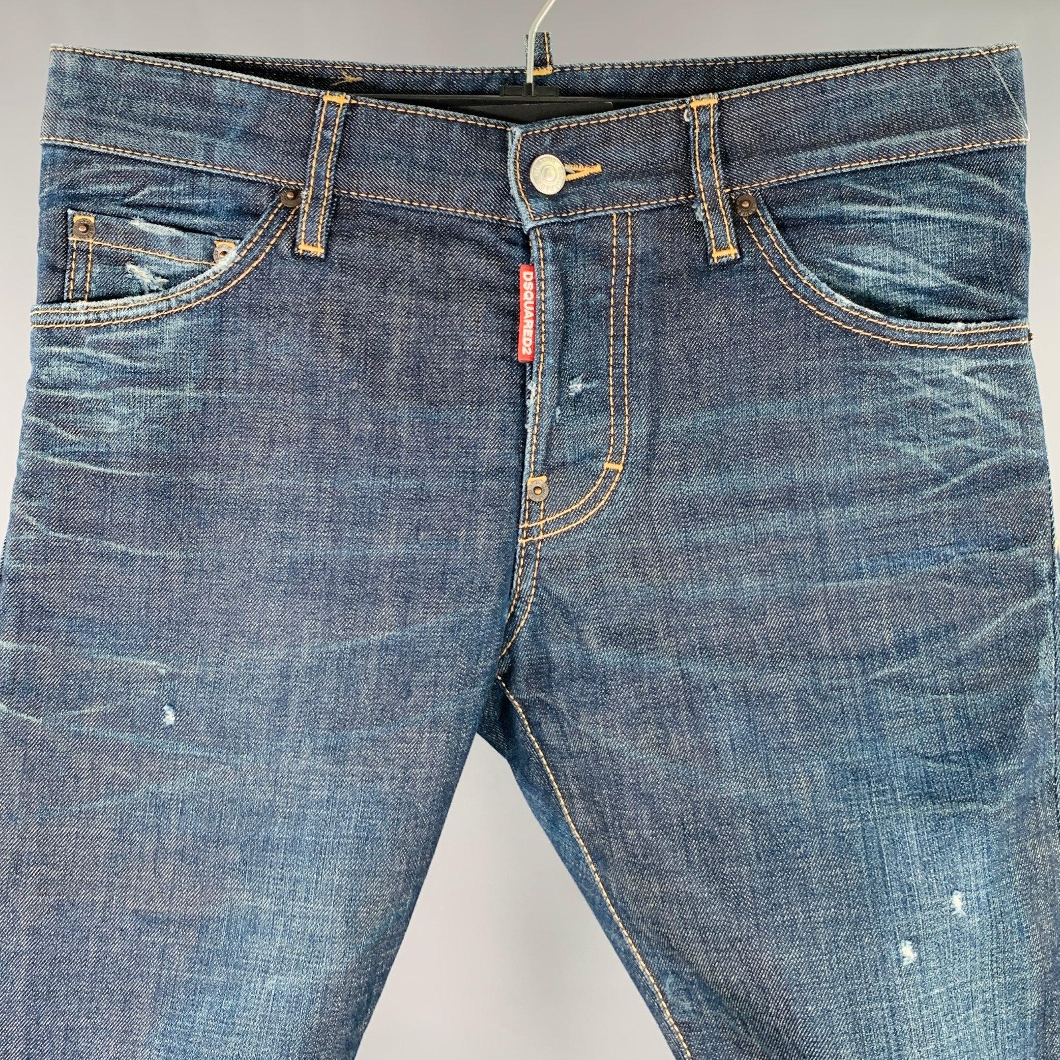 Grigio DSQUARED2 Jeans Button Fly Blu Distressed in misto cotone taglia 28 in vendita