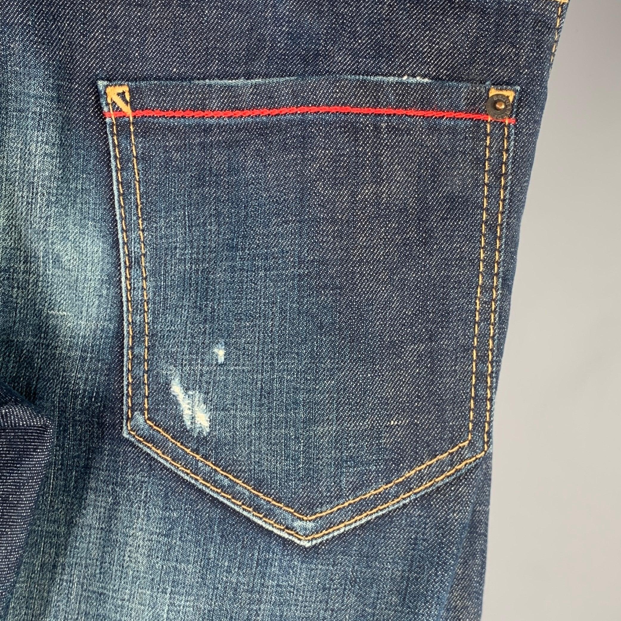 Uomo DSQUARED2 Jeans Button Fly Blu Distressed in misto cotone taglia 28 in vendita