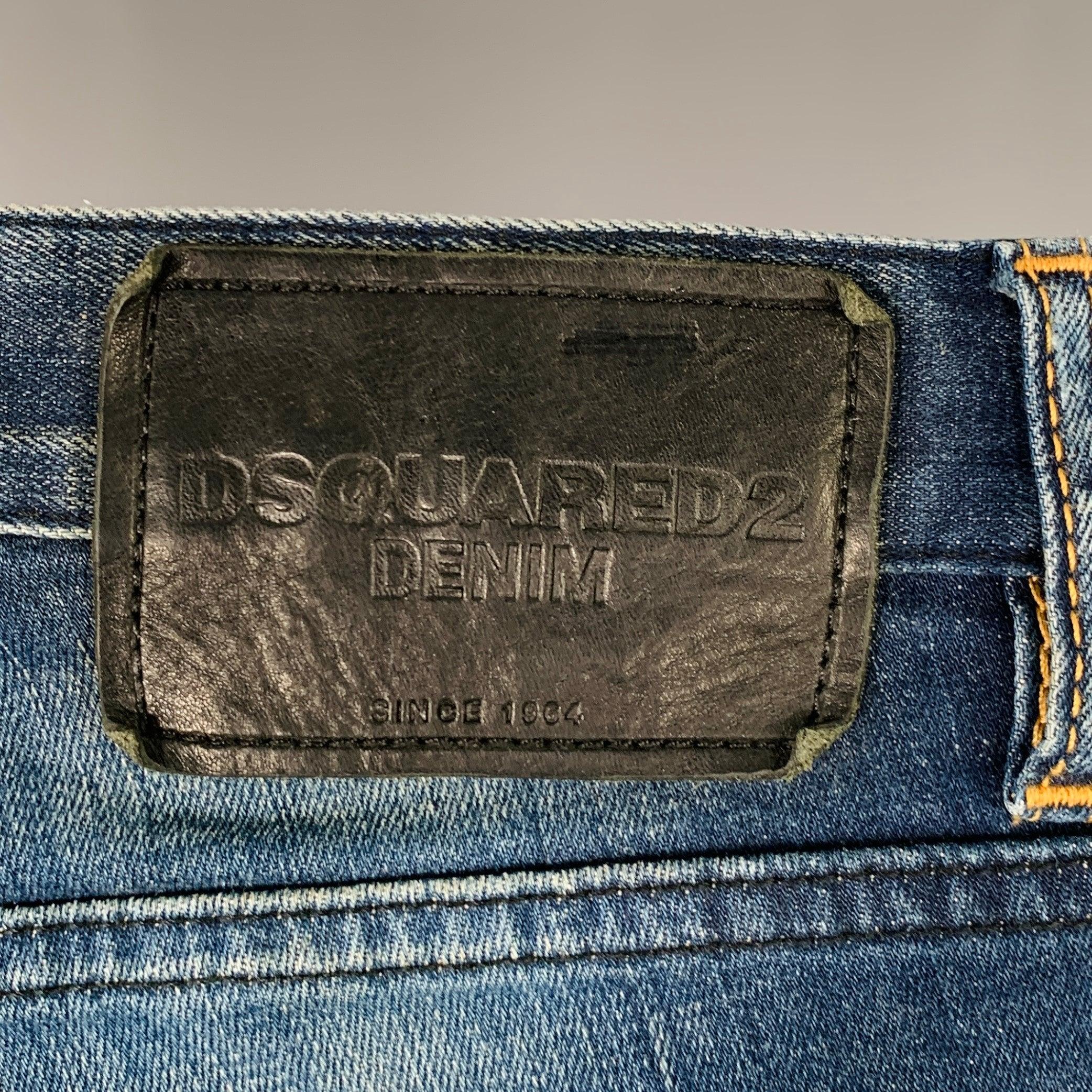 DSQUARED2 Talla 28 Azul Blanco Paint Splatter Slim Button Fly Jeans en venta 2