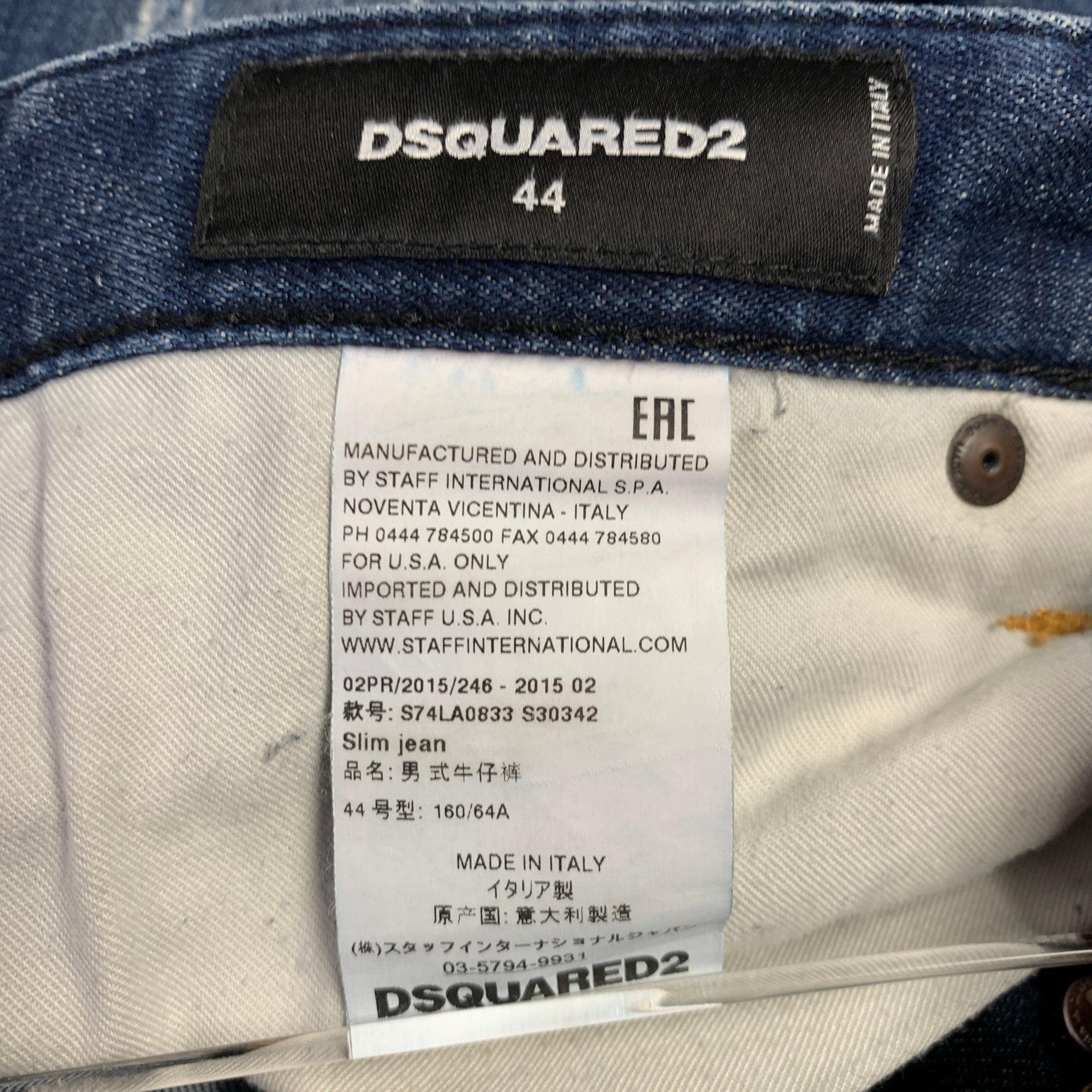 DSQUARED2 Talla 28 Azul Blanco Paint Splatter Slim Button Fly Jeans en venta 3