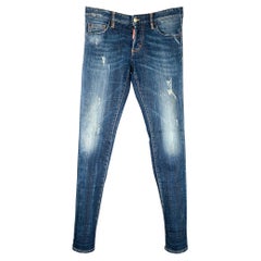 DSQUARED2 Talla 28 Azul Blanco Paint Splatter Slim Button Fly Jeans