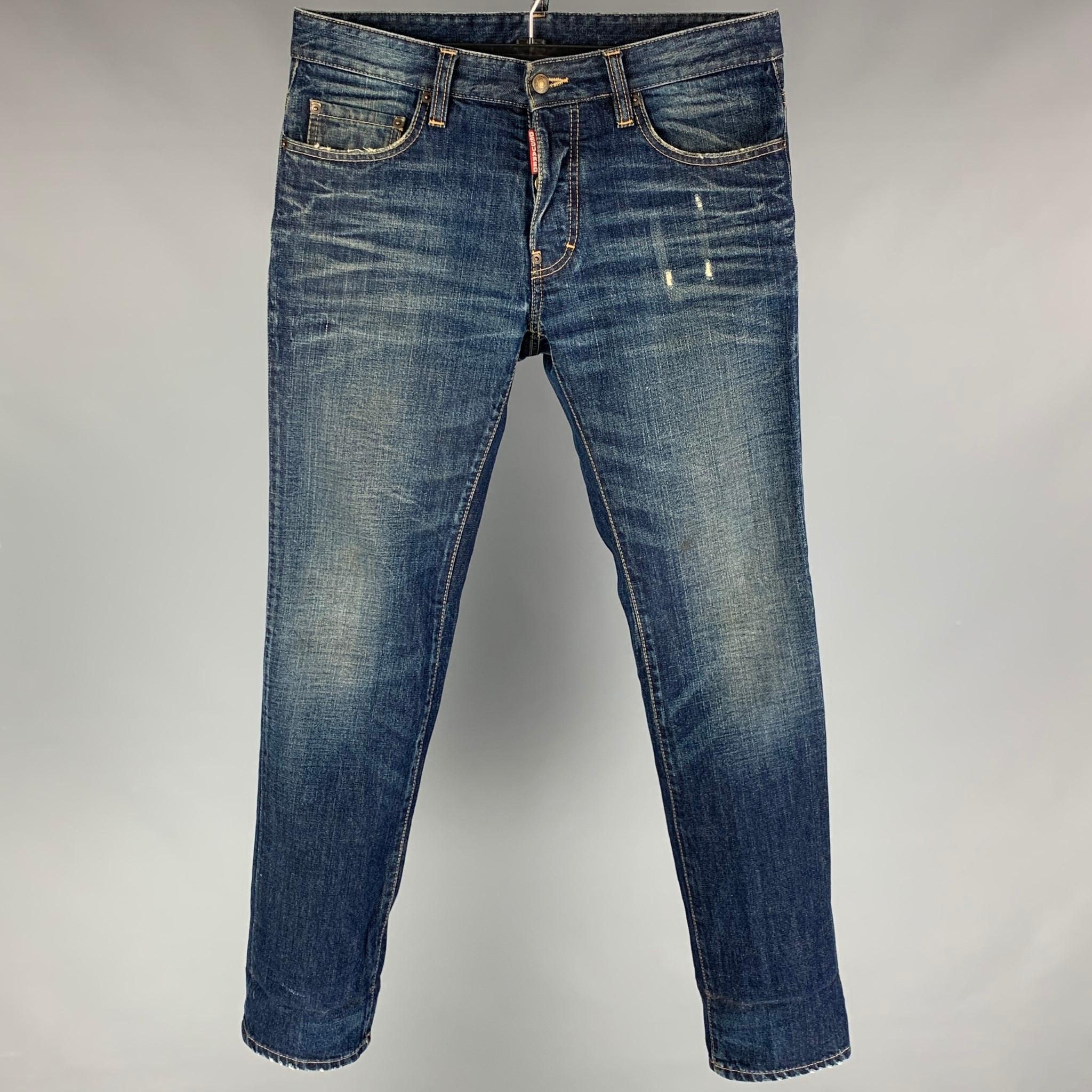 DSQUARED2 Size 30 Blue Distressed Straight Button Fly Jeans For Sale at  1stDibs | dsquared2 jeans made in italy, button fly closure