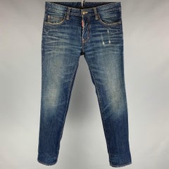 DSQUARED2 Size 30 Blue Distressed Straight Button Fly Jeans