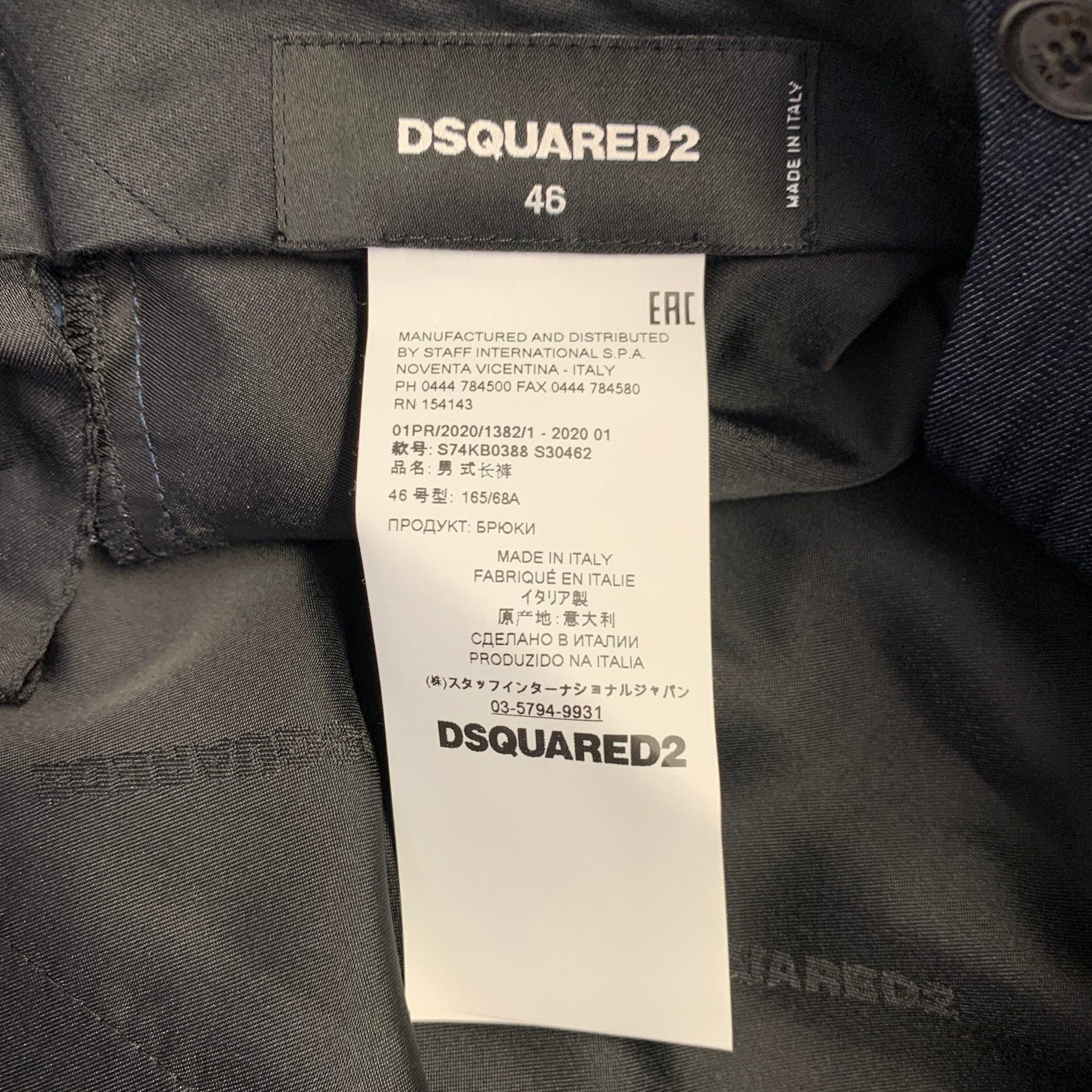 DSQUARED2 Size 30 Indigo Black Contrast Trim Cotton Flat Front Dress Pants In Excellent Condition For Sale In San Francisco, CA