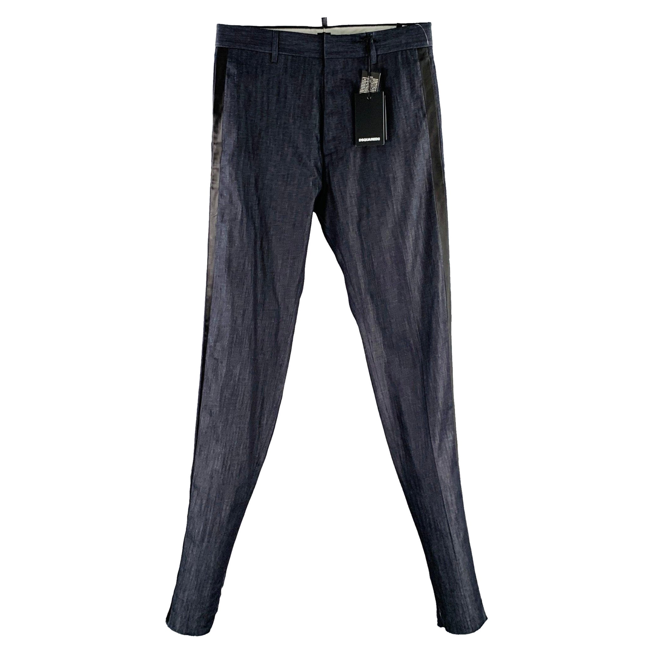 DSQUARED2 Größe 30 Indigo Schwarz Kontrastbesatz Baumwolle flache Vorderseite Kleid Hose