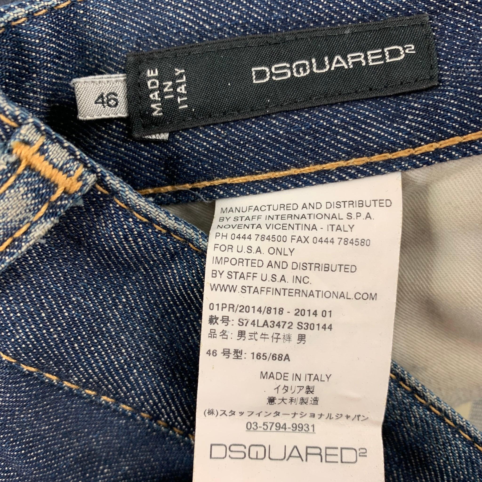 Men's DSQUARED2 Size 30 Indigo Contrast Stitch Cotton Skinny Jeans For Sale