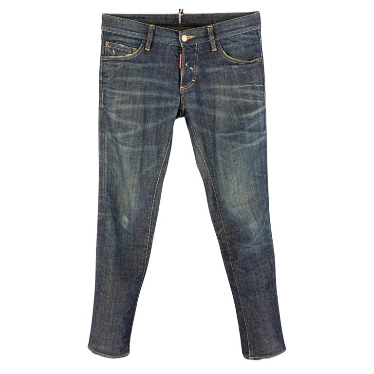 DSQUARED2 Size 30 Indigo Contrast Stitch Cotton Skinny Jeans For Sale at  1stDibs