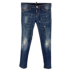 DSQUARED2 Size 30 Indigo Paint Splatter Cotton Skinny Jeans