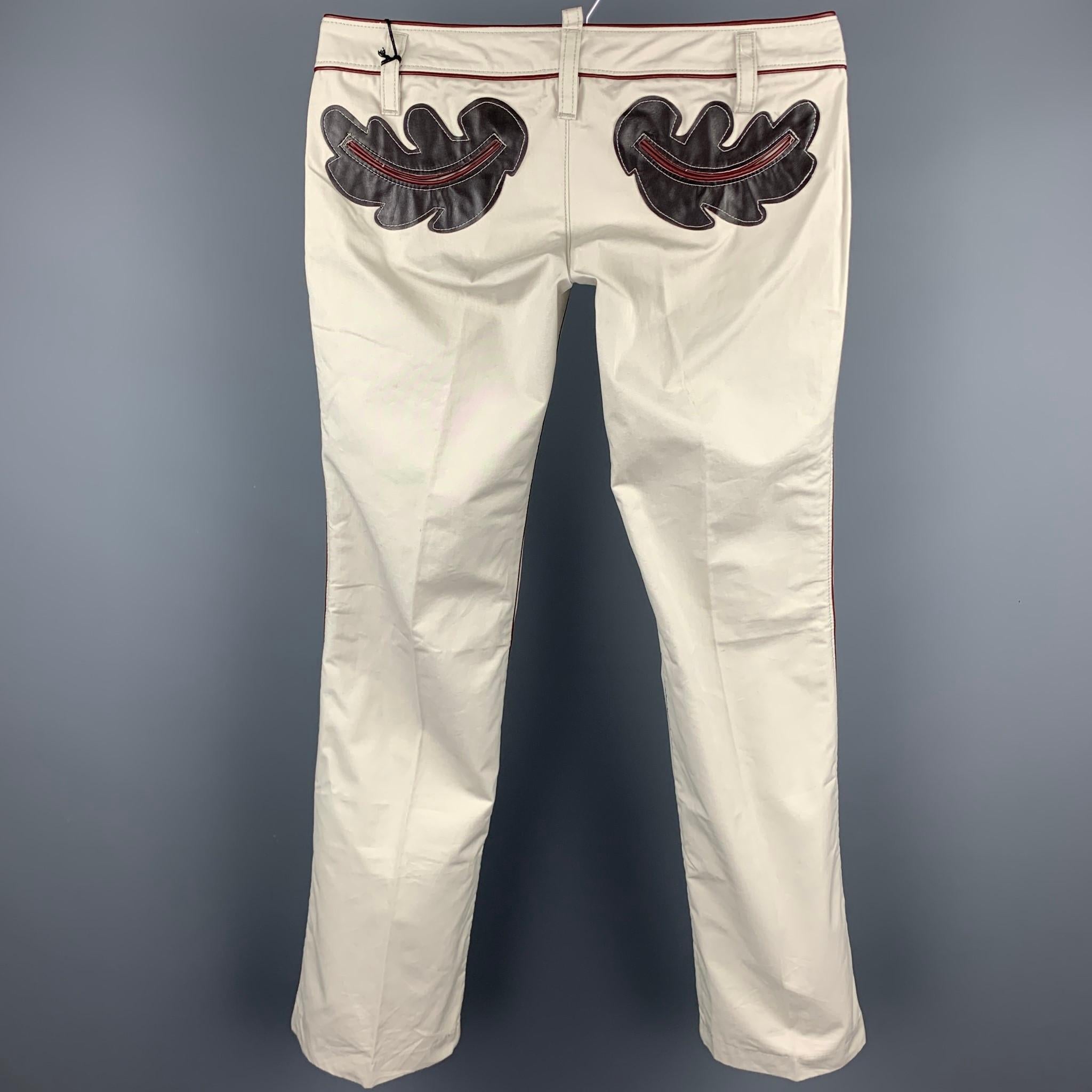 Beige DSQUARED2 Size 30 Ivory Embellishment Cotton Low Rise Casual Pants