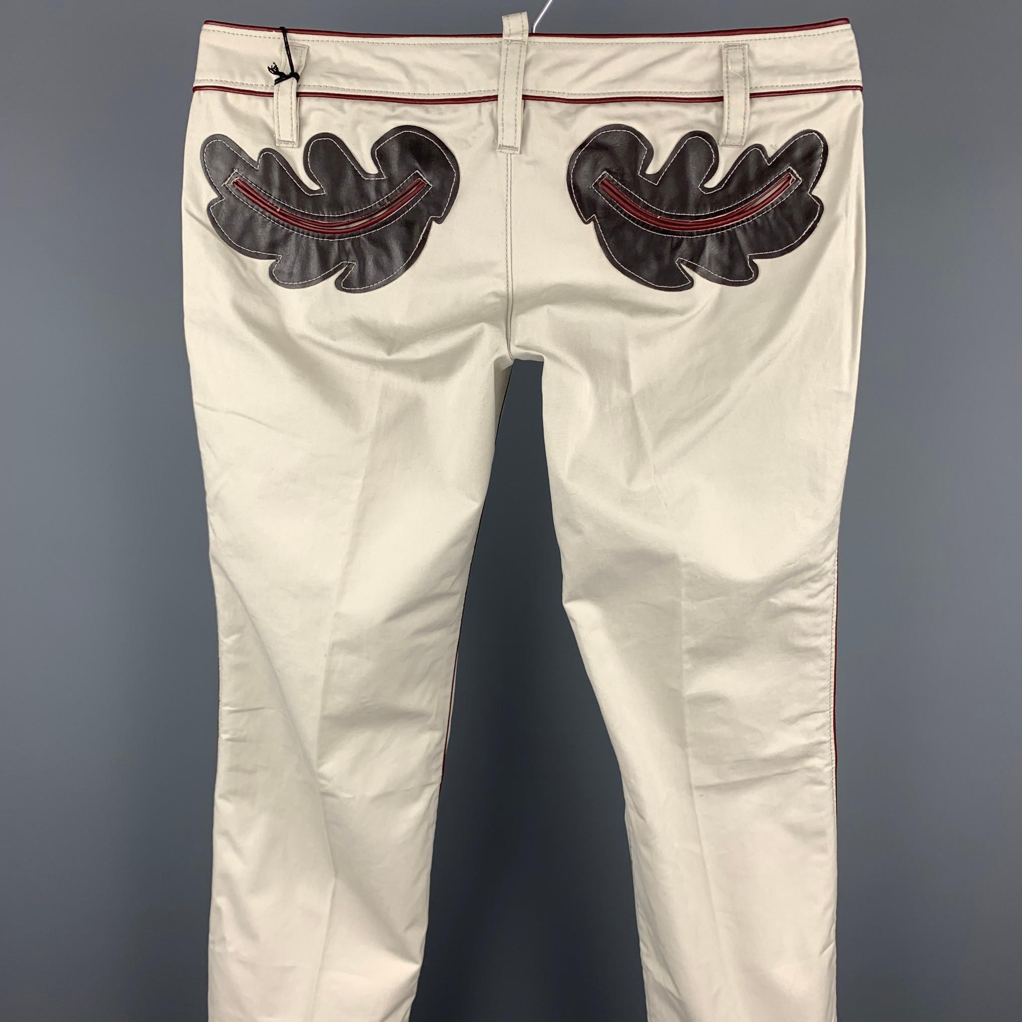 DSQUARED2 Size 30 Ivory Embellishment Cotton Low Rise Casual Pants In Good Condition In San Francisco, CA