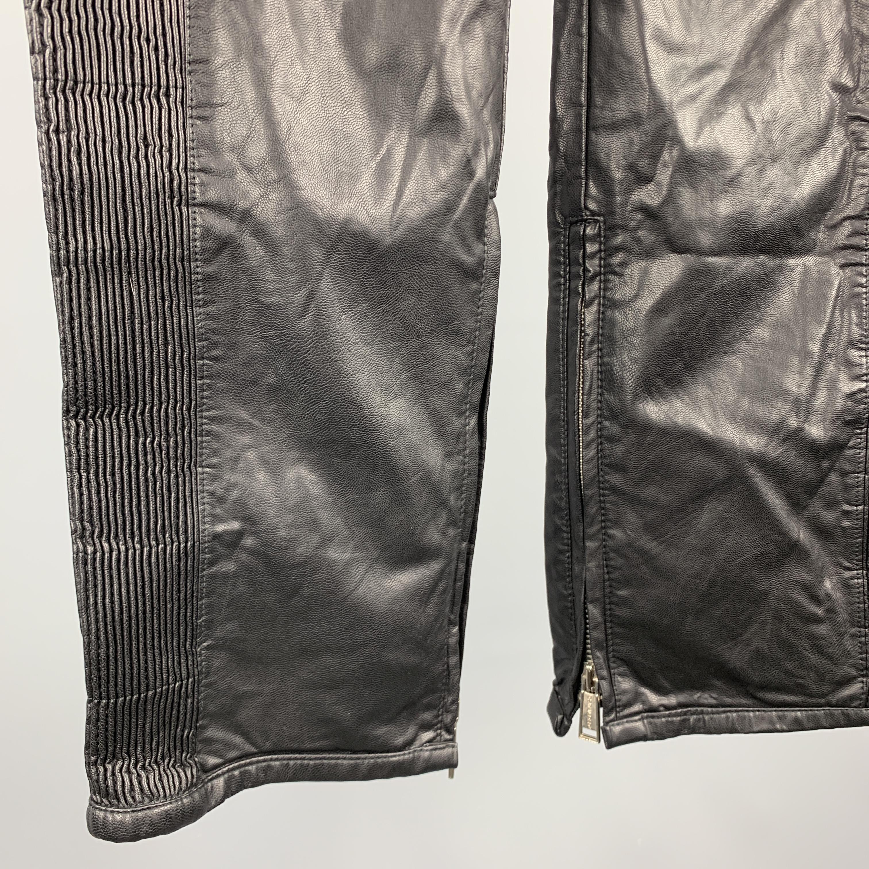 Men's DSQUARED2 Size 30 x 31 Black Pleather Biker Casual Pants