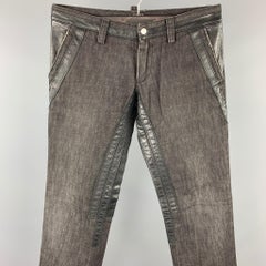 DSQUARED2 Size 32 Black Cotton & Leather Burner Jeans