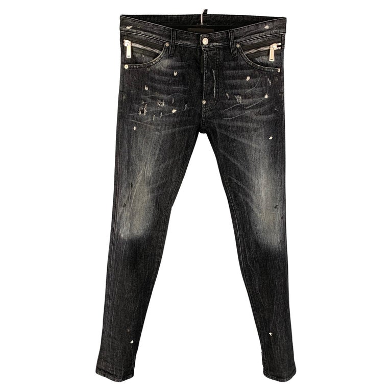 DSQUARED2 Size 32 Black Distressed Cotton Jeans at 1stDibs