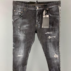 DSQUARED2 Size 32 Black Distressed Denim Button Fly Skater Jeans