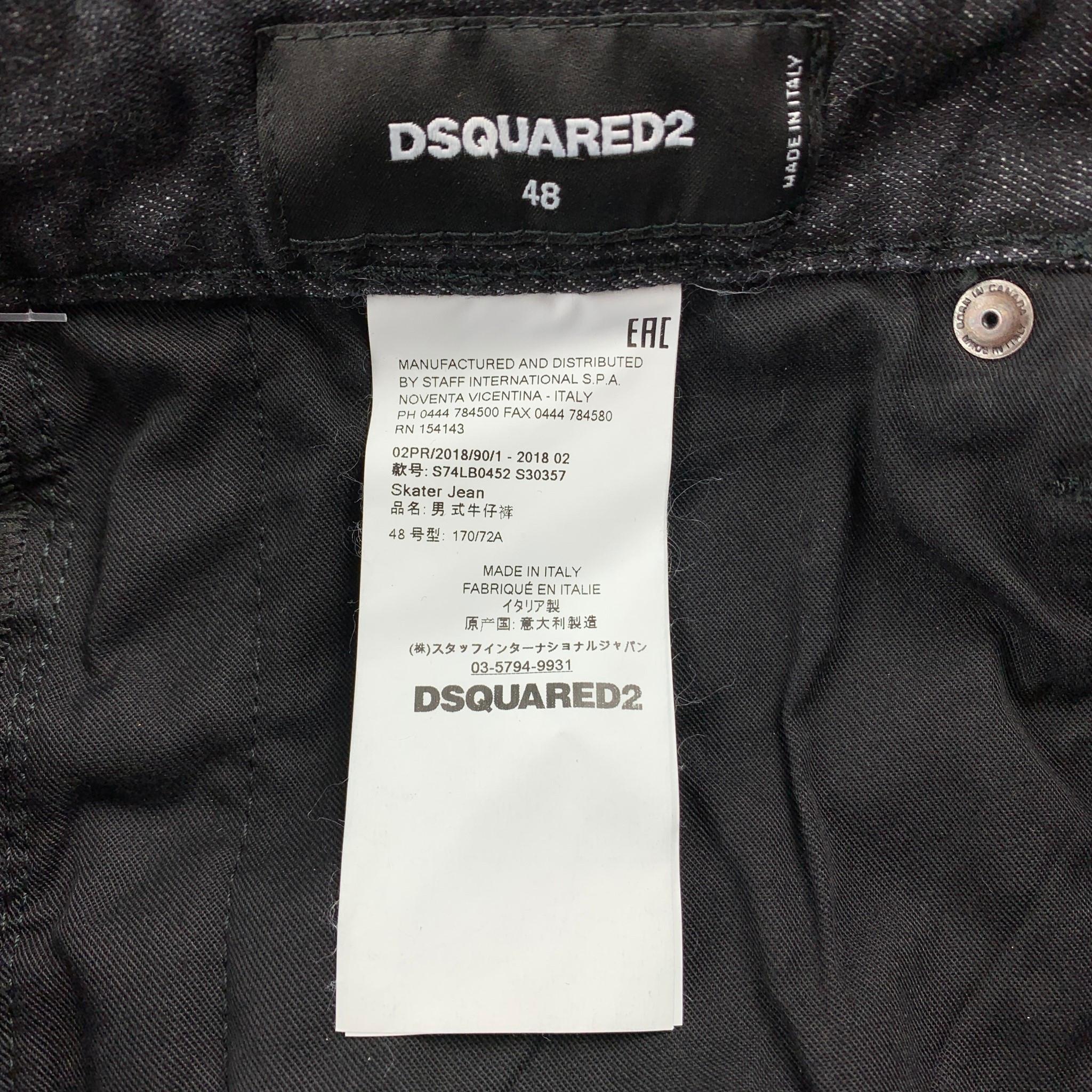 Men's DSQUARED2 Size 32 Black Distressed Denim Button Fly Skater Jeans