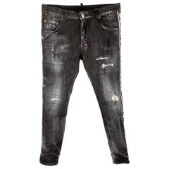 DSQUARED2 Size 32 Black Distressed Denim Button Fly Skater Jeans