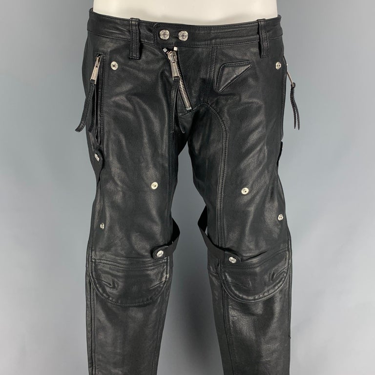 DSQUARED2 Size 32 Black Leather Zip Fly Casual Pants at 1stDibs