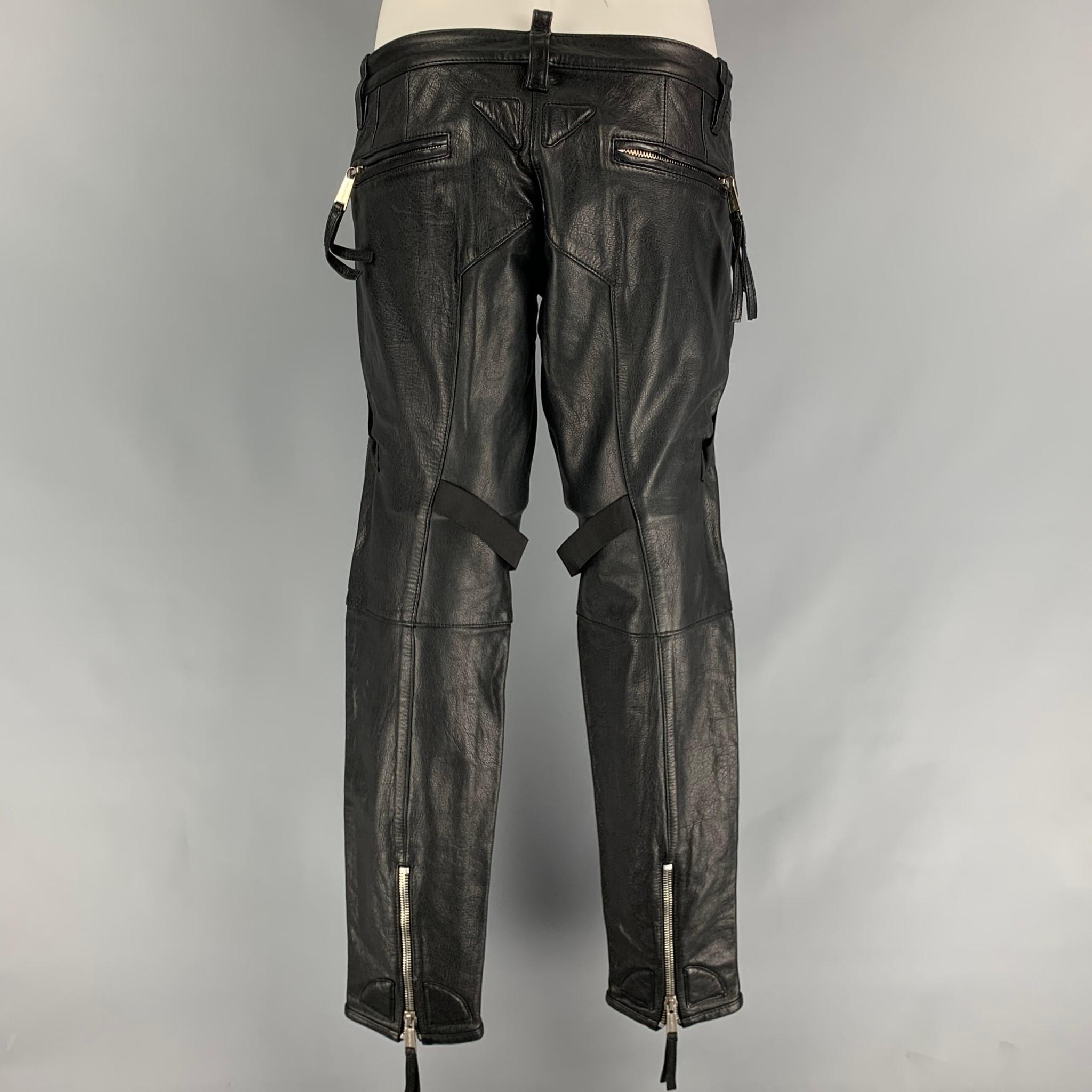 Men's DSQUARED2 Size 32 Black Leather Zip Fly Casual Pants