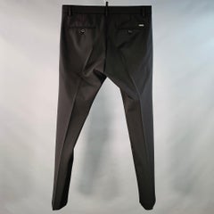 DSQUARED2 Size 32 Black Virgin Wool Blend Flat Front Tapered Dress Pants