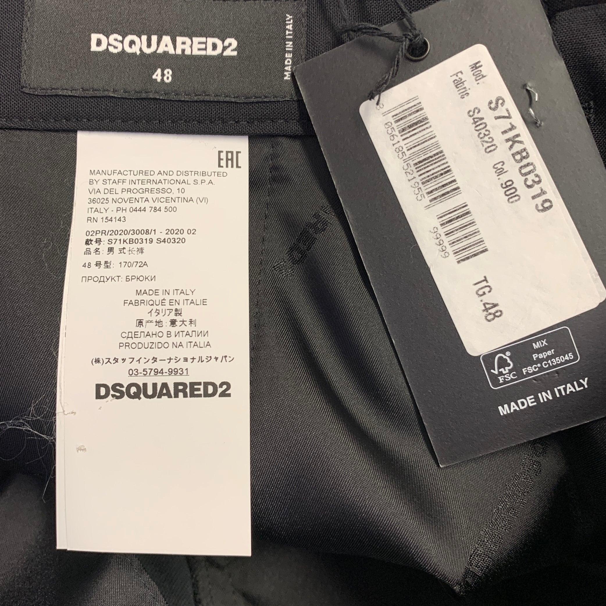 Dsquared2 Taille 32 Pantalon habillé à devant plat en laine vierge noire Excellent état - En vente à San Francisco, CA