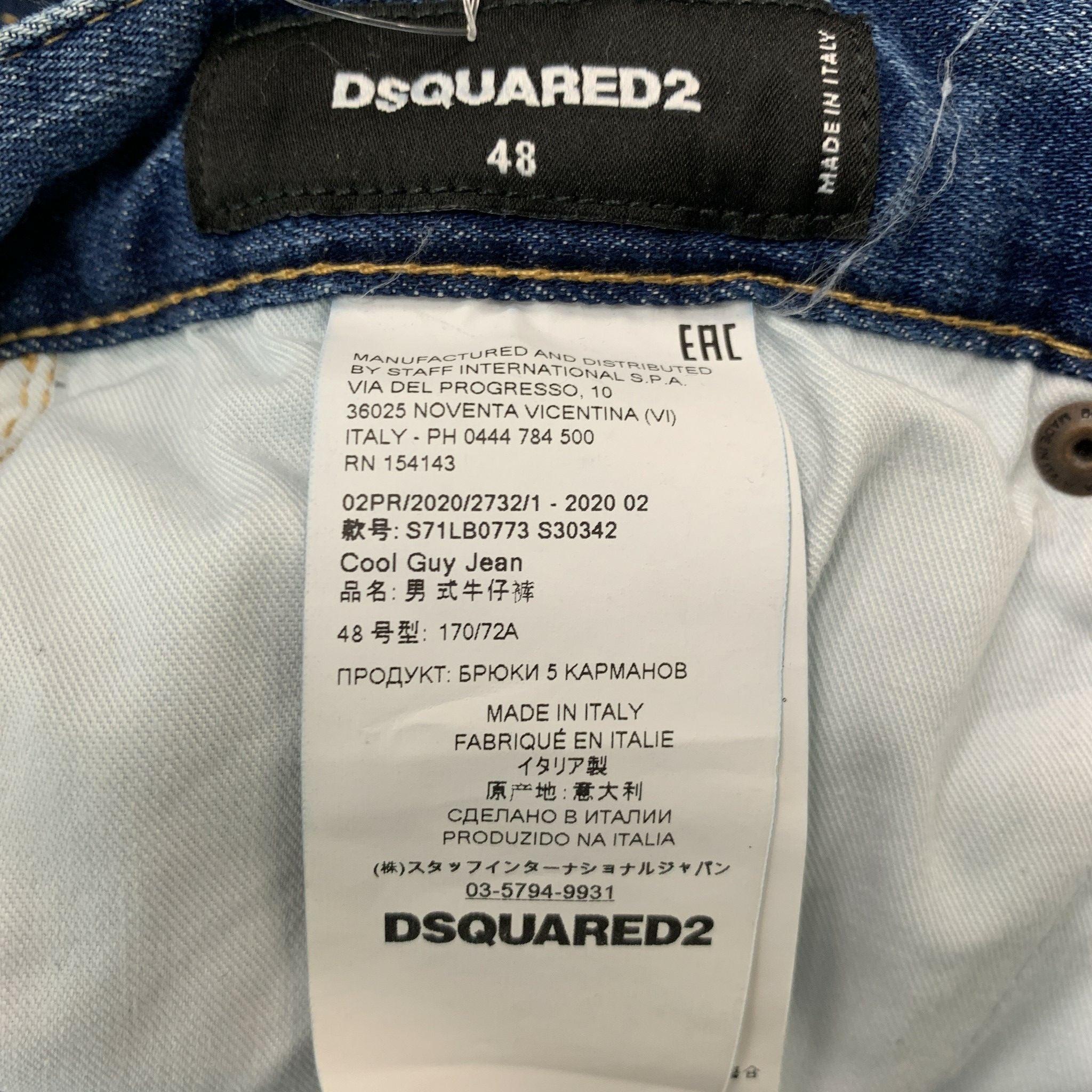 DSQUARED2 Size 32 Blue Distressed Cotton  Elastane Button Fly Jeans In Excellent Condition For Sale In San Francisco, CA