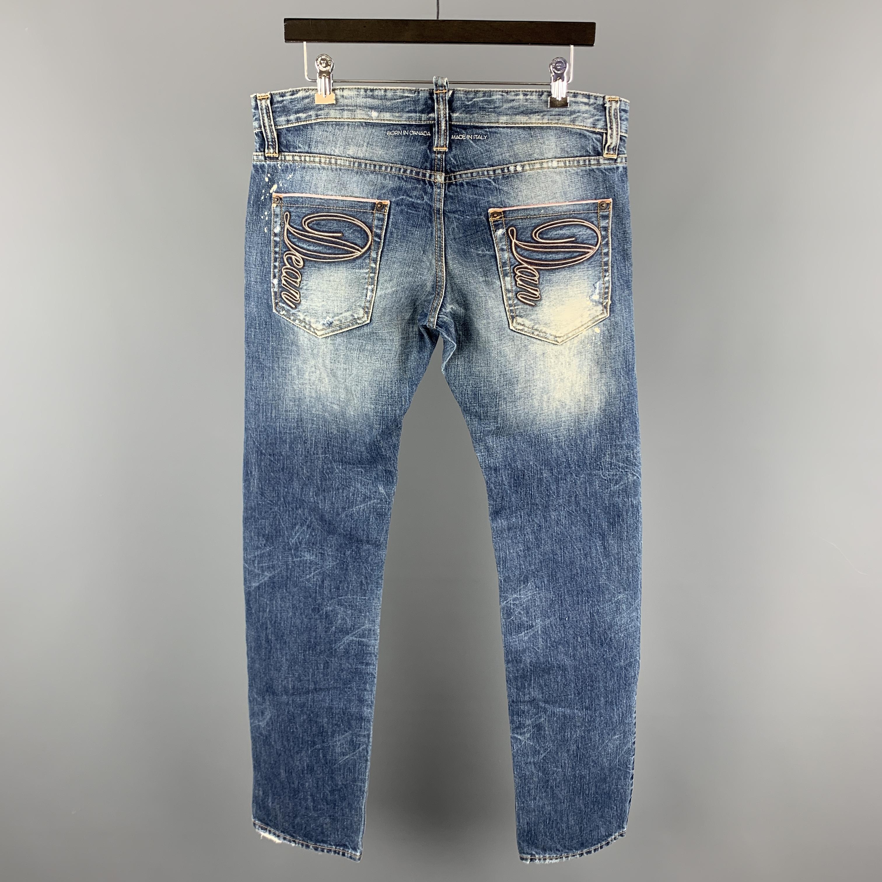 DSQUARED2 Size 32 Blue Wash Denim Button Fly Jeans In Excellent Condition In San Francisco, CA