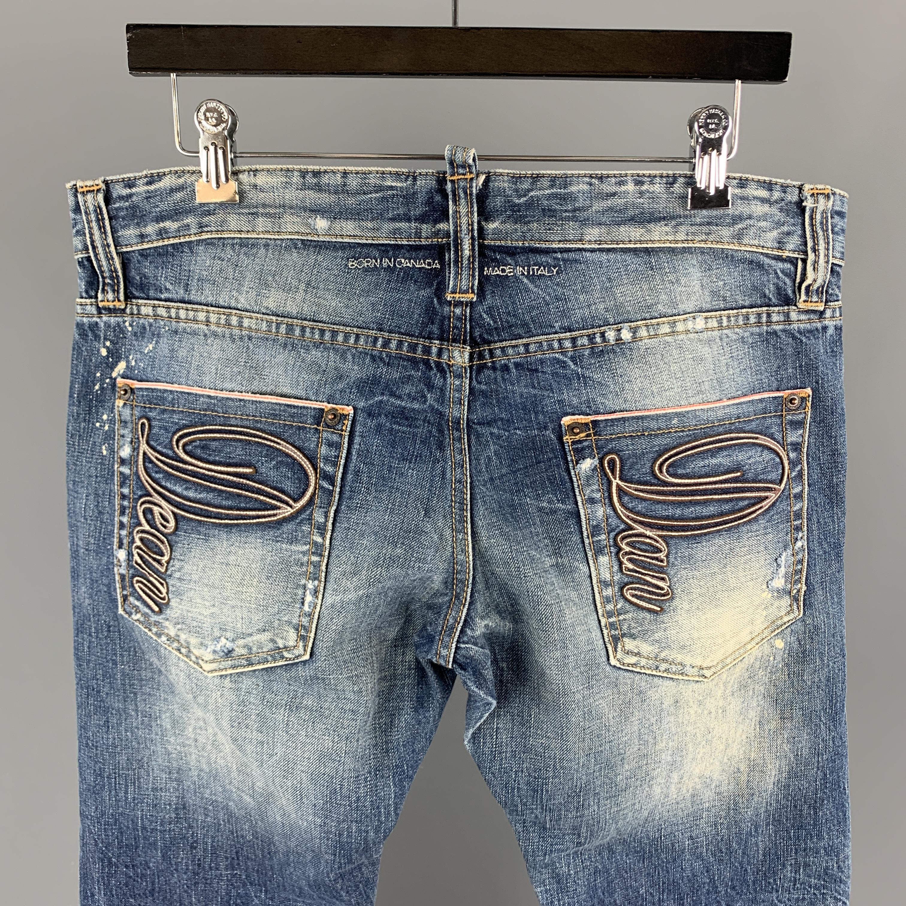 Men's DSQUARED2 Size 32 Blue Wash Denim Button Fly Jeans