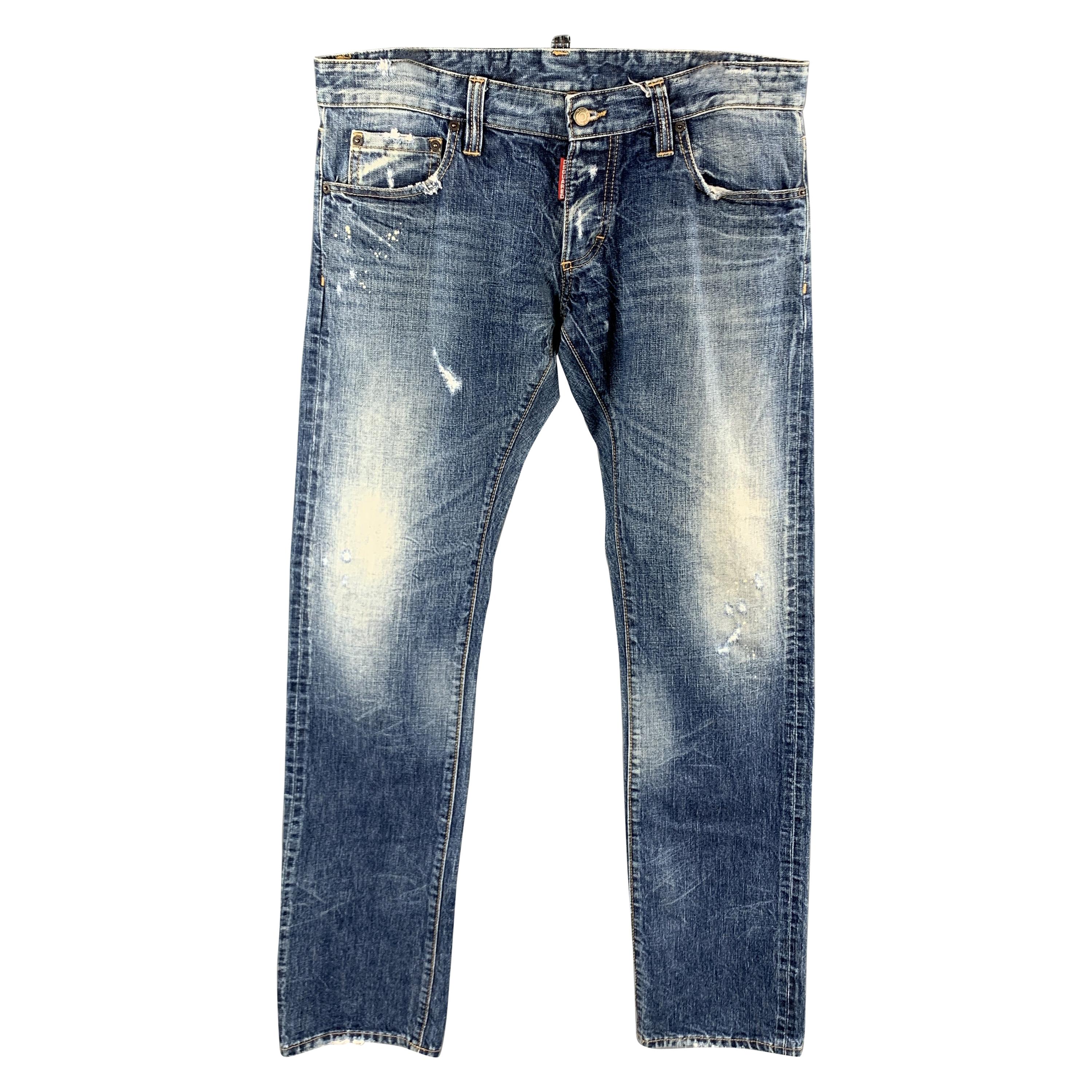 DSQUARED2 Size 32 Blue Wash Denim Button Fly Jeans