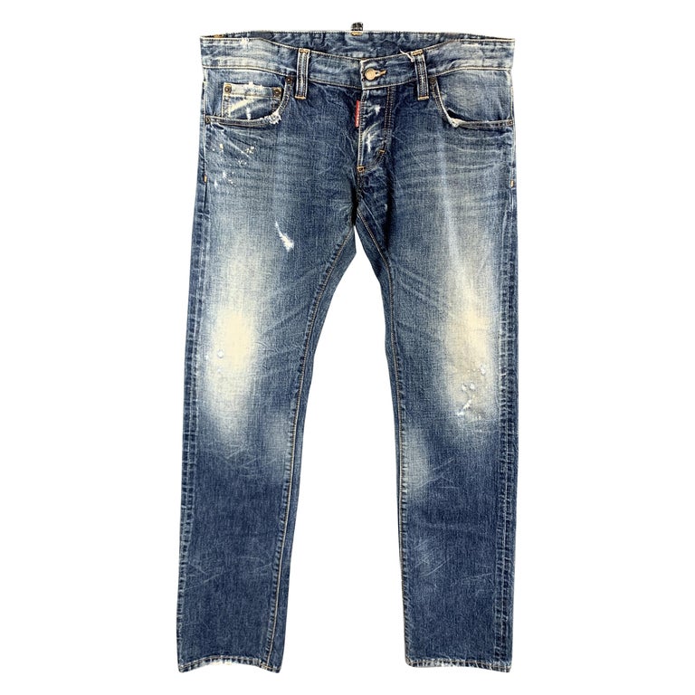DSQUARED2 Size 32 Blue Wash Denim Button Fly Jeans For Sale at 1stdibs