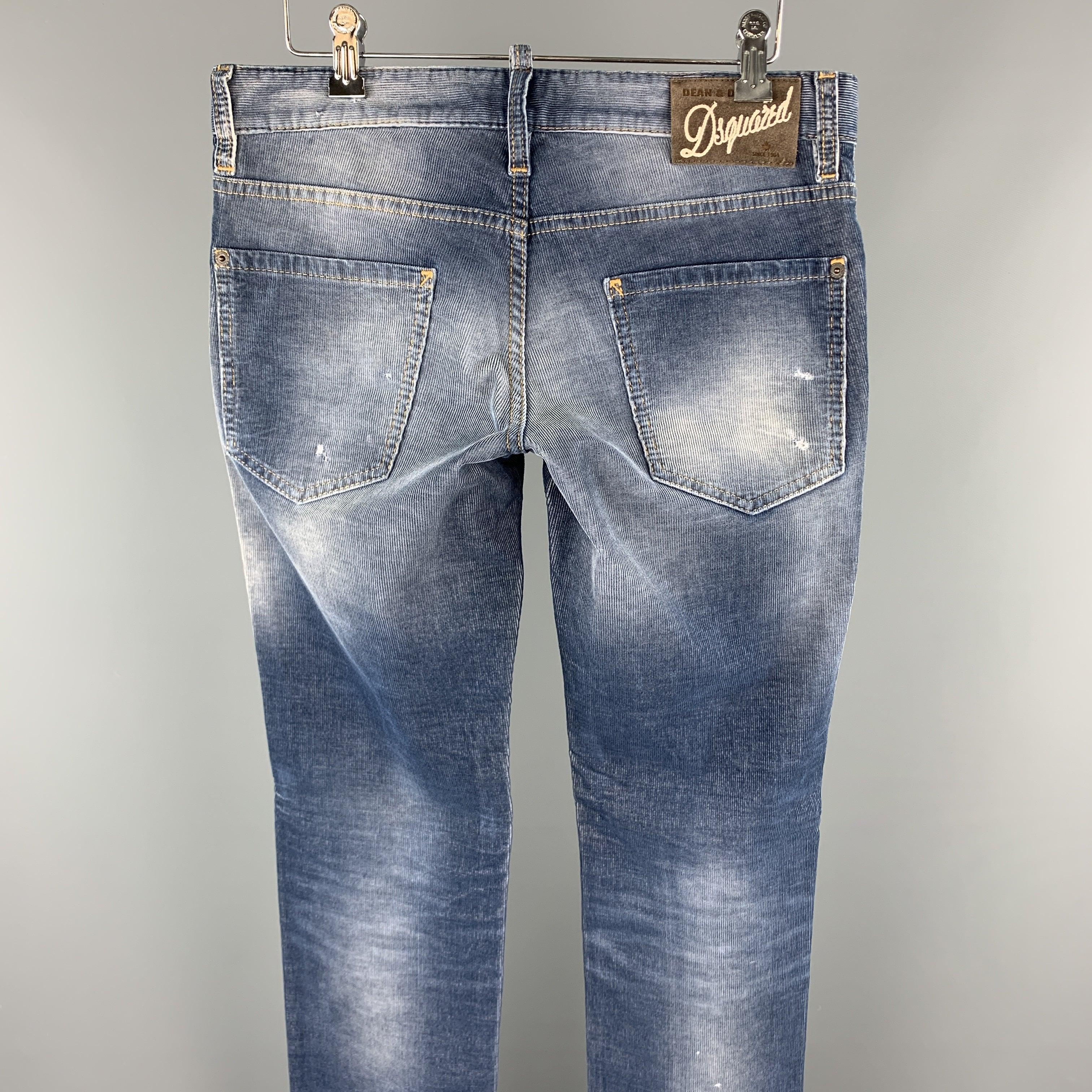 DSQUARED2 Size 32 Blue Washed Corduroy Distressed Jeans For Sale 1